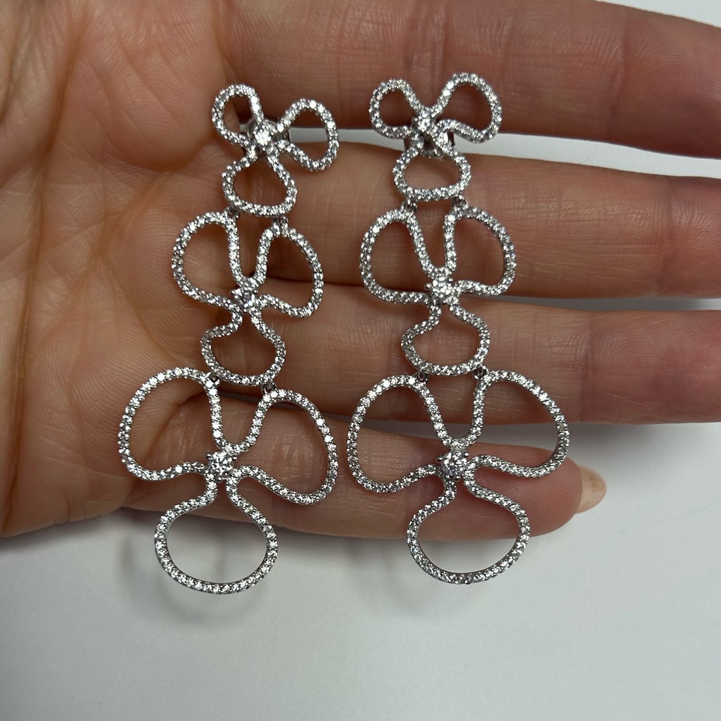 Suzy Levian Sterling Silver White Cz Floral Dangle Earrings Nwt 120$